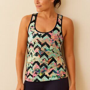 Three Pink Hearts Accordion Floral Top Scooped Neck Sleeveless Small